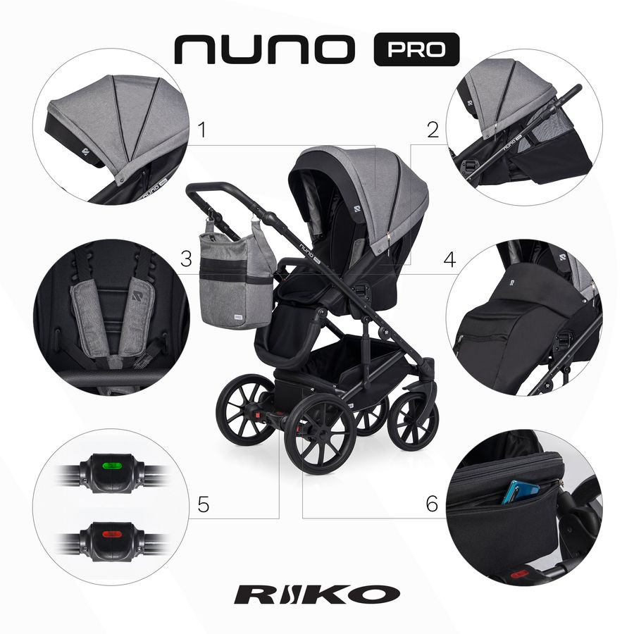 Дитяча універсальна прогулянкова коляска 2 в 1 Riko Nuno PRO 05 Titanium