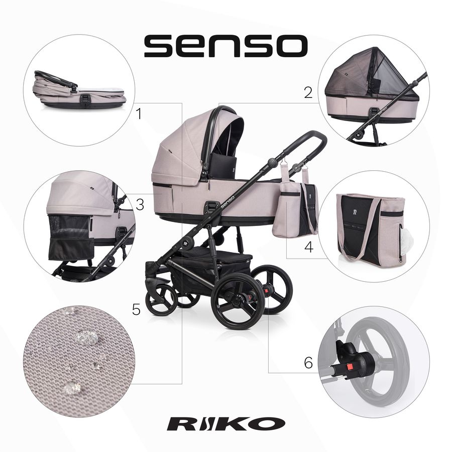 Детская универсальная коляска 2 в 1 Riko Senso 04 Rose